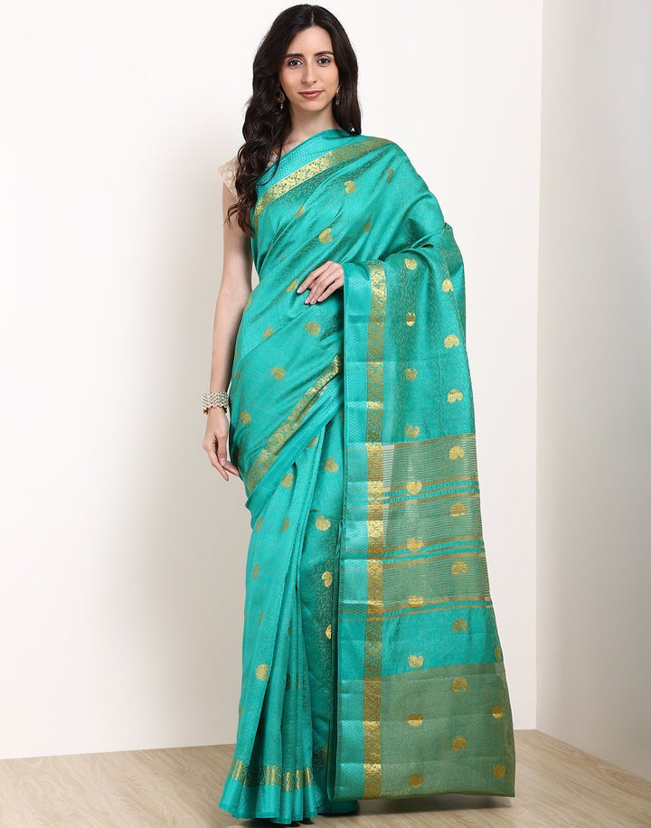 MBZ Meena Bazaar-Green Art Handloom Saree