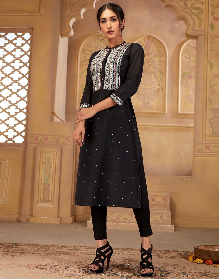 MBZ Meena Bazaar-Black Pure handloom weave kurta