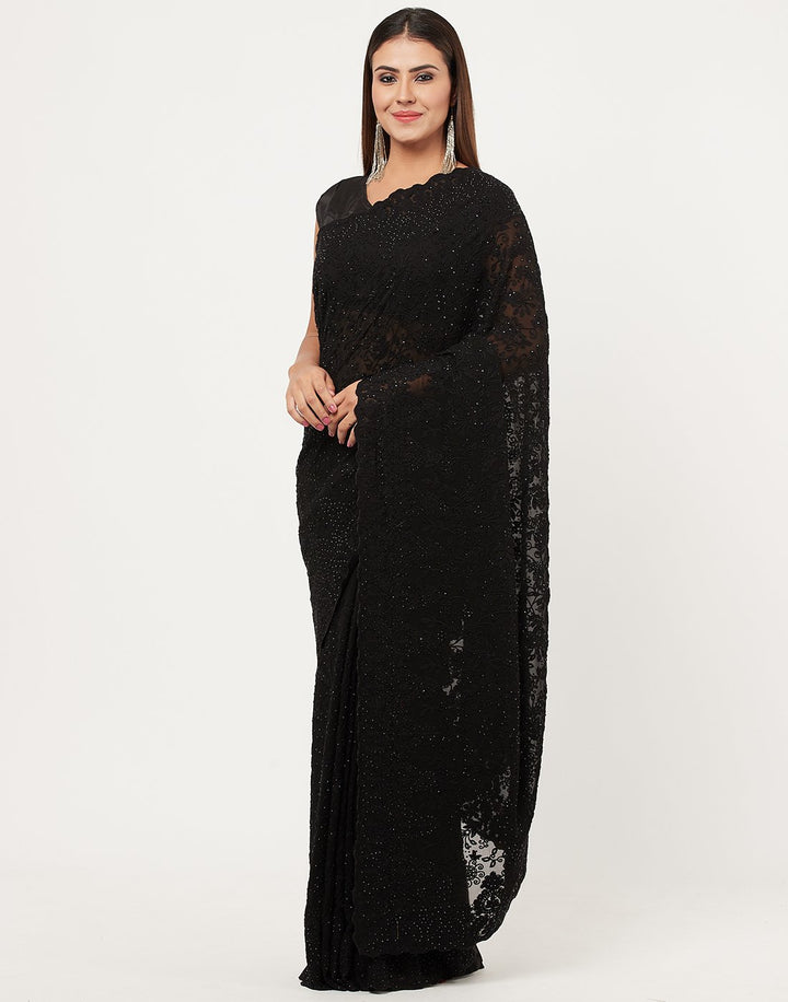 MBZ Meena Bazaar-Black Art Georgette Saree