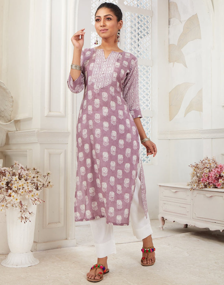 MBZ Meena Bazaar-Mauve Cotton Kurti