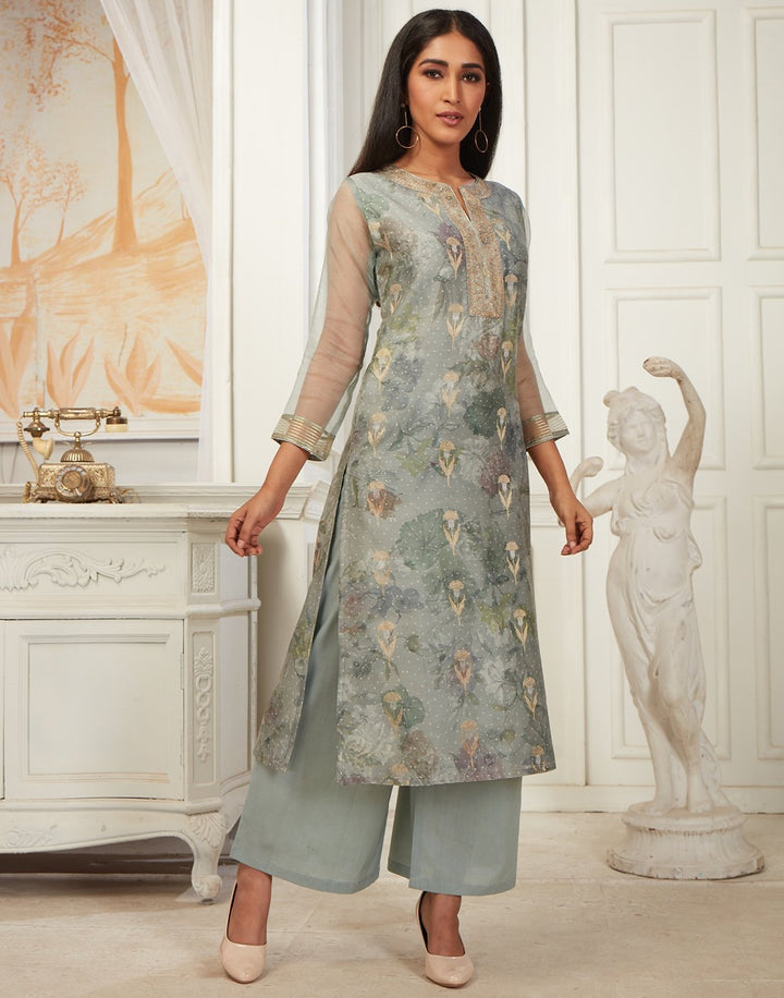 MBZ Meena Bazaar-Elegant Cotton Chanderi Kurti with Plazzo