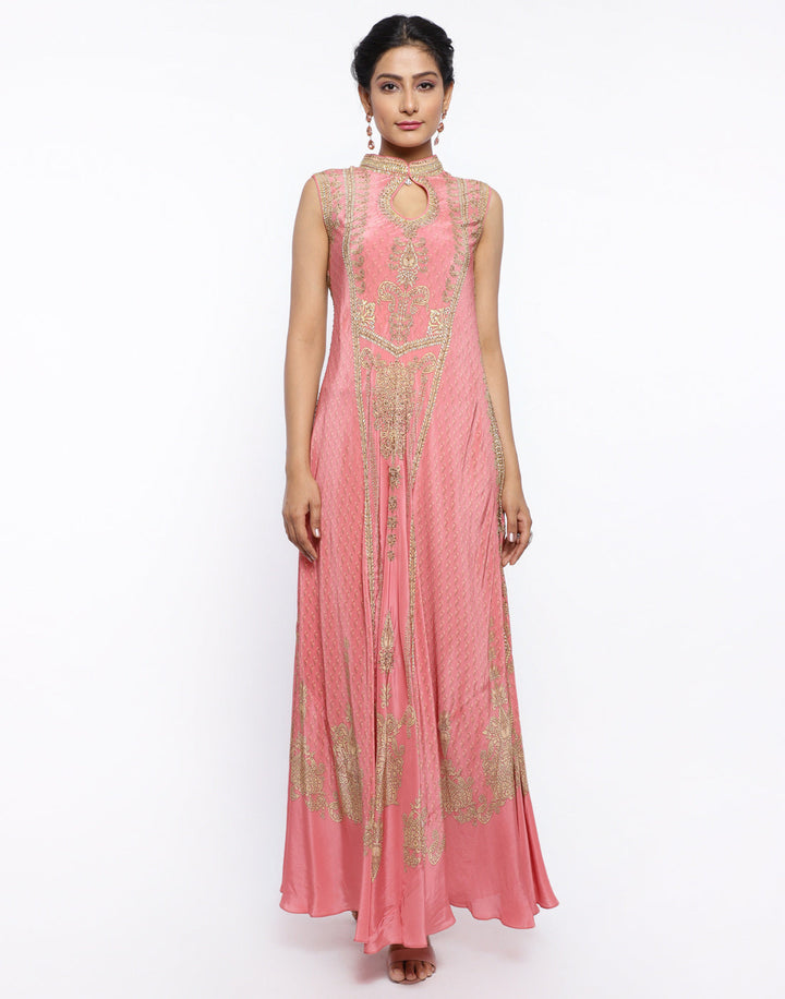 MBZ Meena Bazaar-Mustard Crepe Digital Printed Long Dress