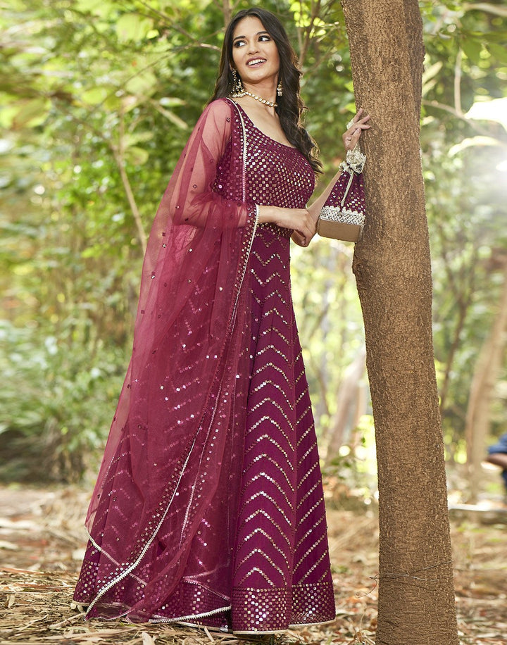 MBZ Meena Bazaar-Garnet Georgette Anarkali Salwar Kameez