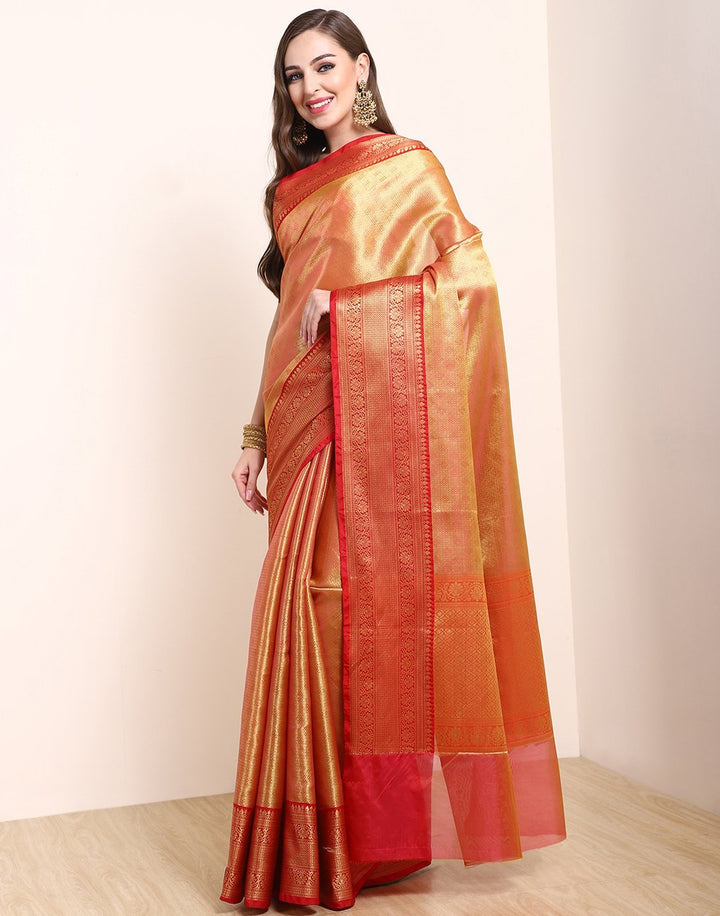 MBZ Meena Bazaar-Yellow Cotton Woven Saree