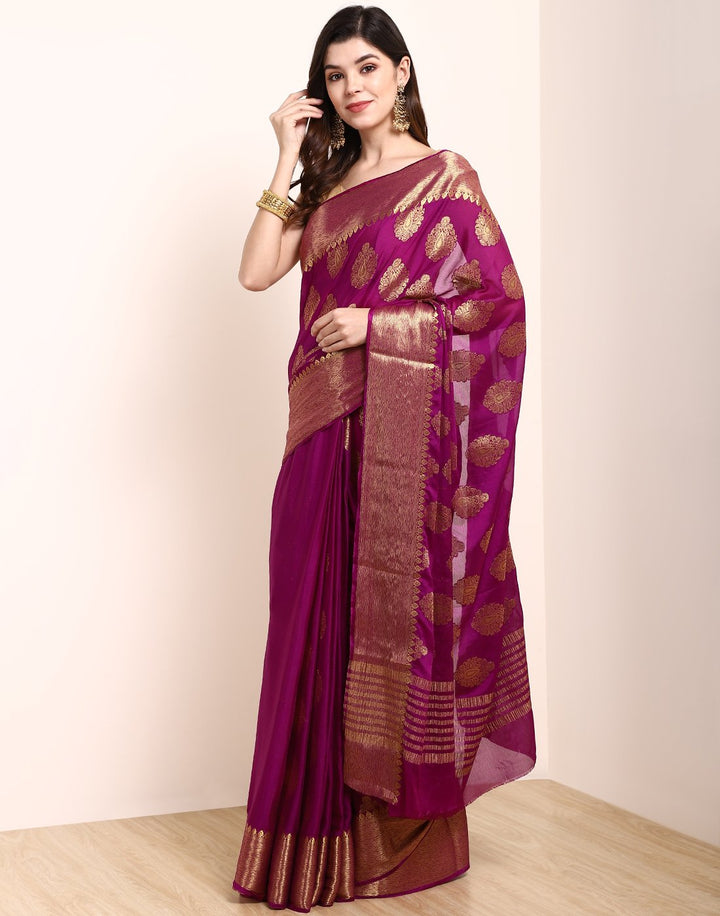 MBZ Meena Bazaar-Purple Art Crape Saree