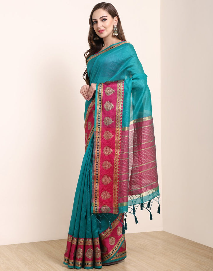 MBZ Meena Bazaar-Lake Blue Art Handloom Saree