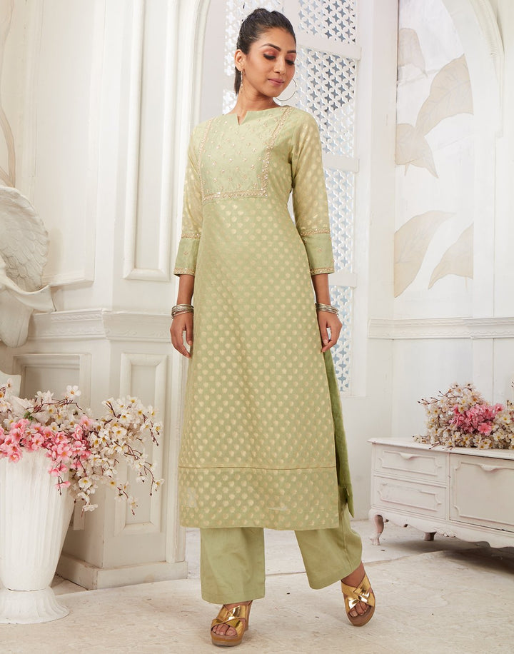 MBZ Meena Bazaar-Cotton Chanderi Kurti with Palazzo