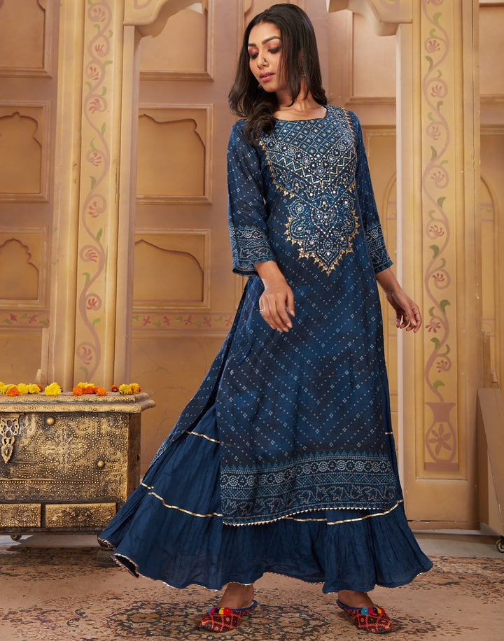 MBZ Meena Bazaar-Blue Cotton Chanderi Kurti