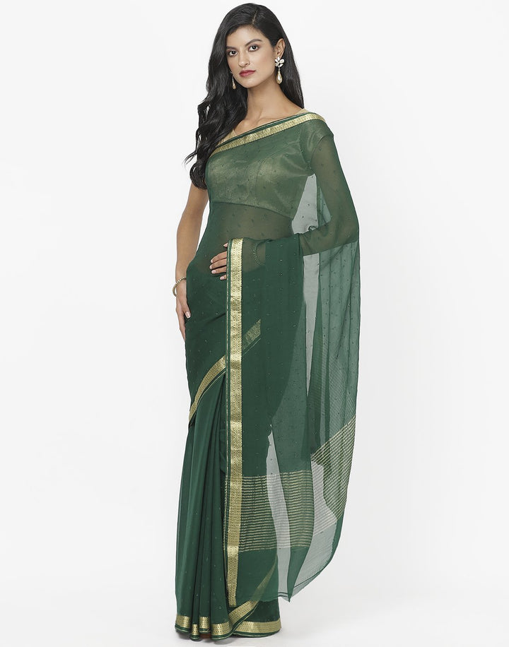 MBZ Meena Bazaar-Green Chiffon Saree