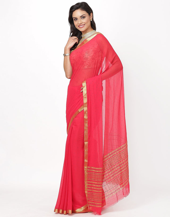 MBZ Meena Bazaar-Hot Pink Art Chiffon Saree