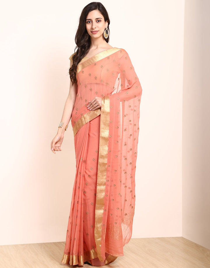 MBZ Meena Bazaar-Yellow Chiffon Saree