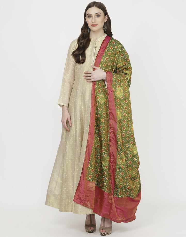 MBZ Meena Bazaar-Beige Green Cotton Tissue Salwar Kameez