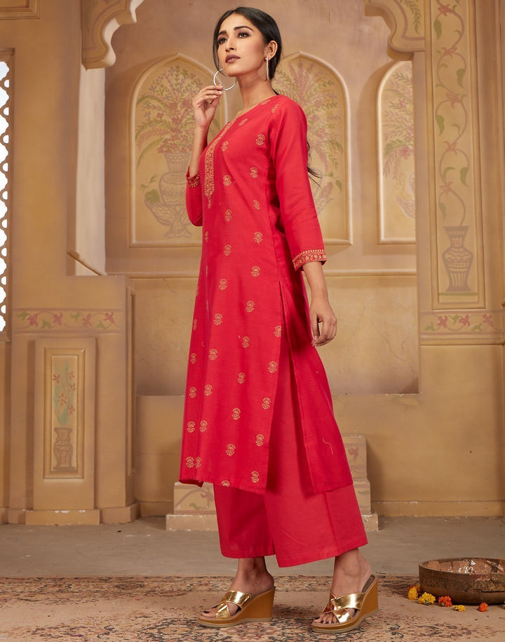 MBZ Meena Bazaar-Cotton Chanderi Kurti with Plazzo