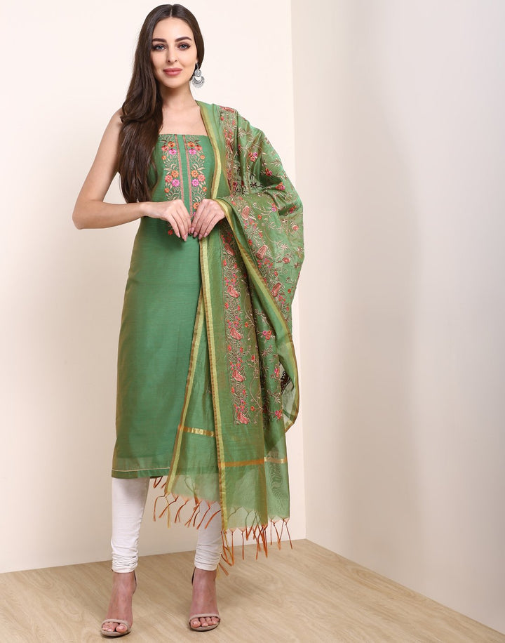 MBZ Meena Bazaar-Green Brown Chanderi Suit Set