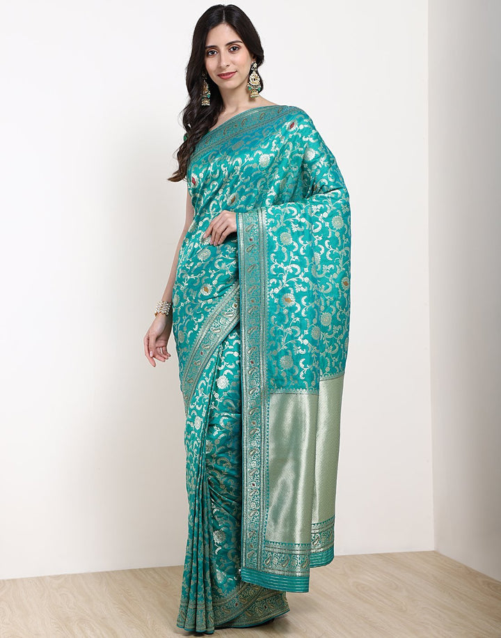 MBZ Meena Bazaar-Orange Banarasi Art Handloom Saree