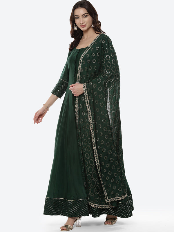 Embroidered Handloom Dupion Anarkali Stitched Salwar Kameez With Sequence Chiffon Dupatta