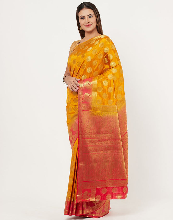 MBZ Meena Bazaar-Mustard Art Handloom Saree