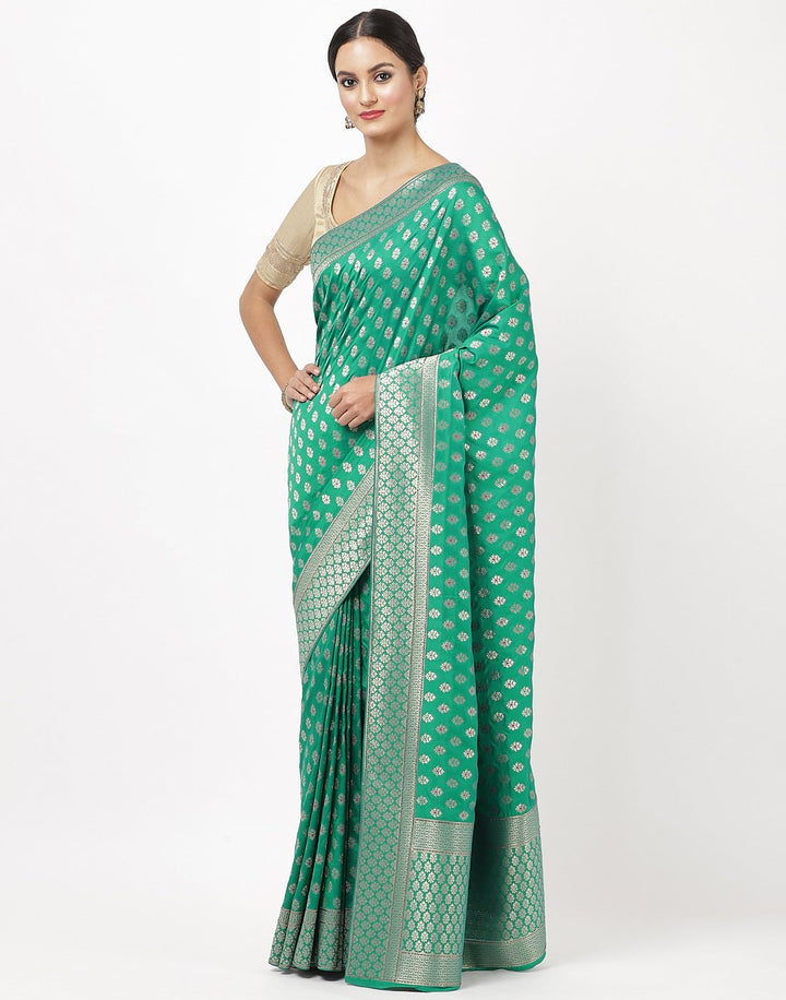MBZ Meena Bazaar-Green Banarasi Woven Saree