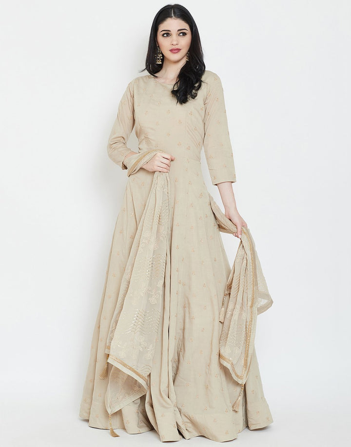MBZ Meena Bazaar-Beige Cotton Chanderi Salwar Kameez