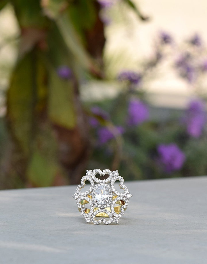 MBZ Meena Bazaar-Diamond Studded Golden Tone Heart Ring