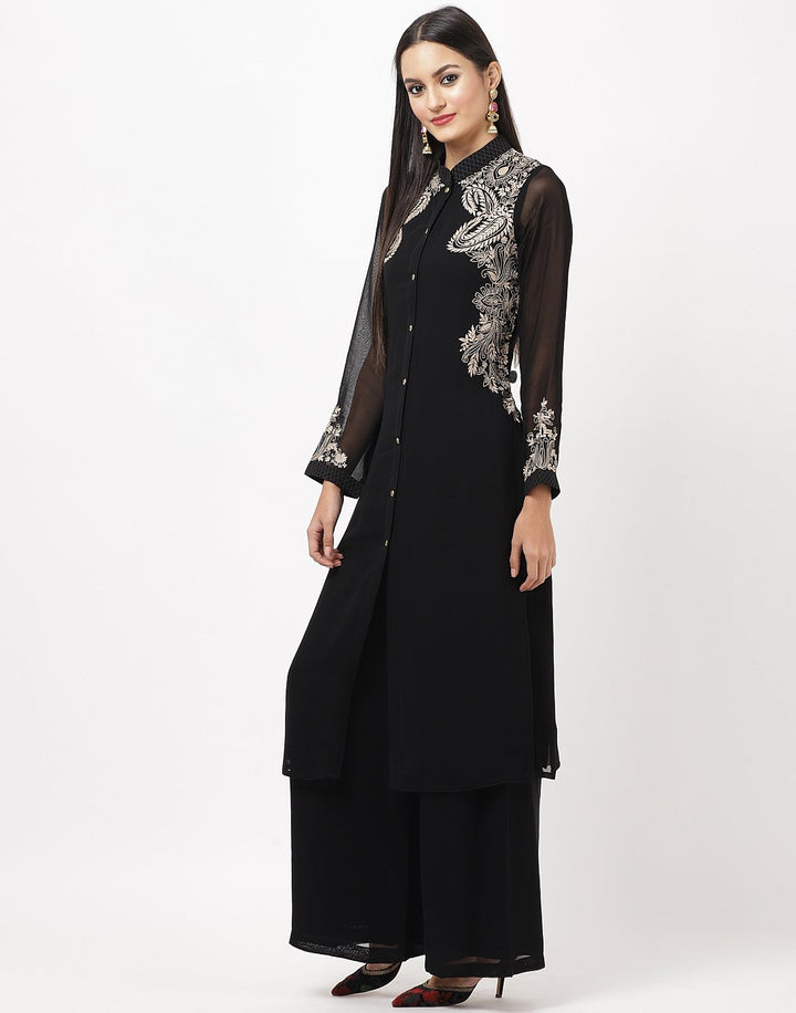 MBZ Meena Bazaar-Black Georgette Kurti with Palazzo