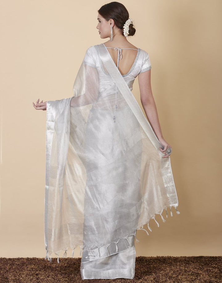 MBZ Meena Bazaar-Silver Tissue Saree