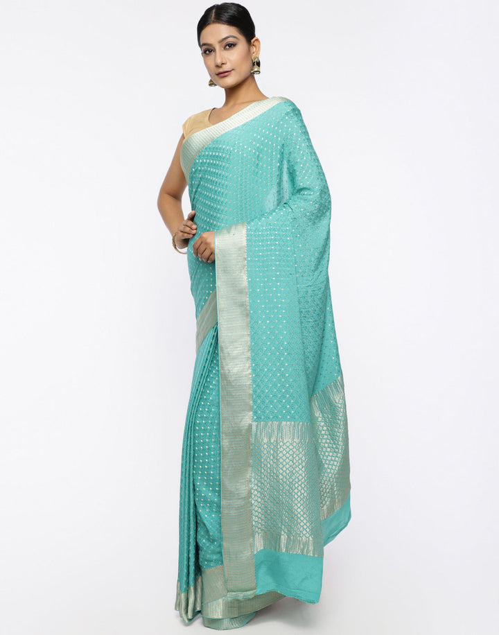 MBZ Meena Bazaar-Zari Border Booti Crepe Saree