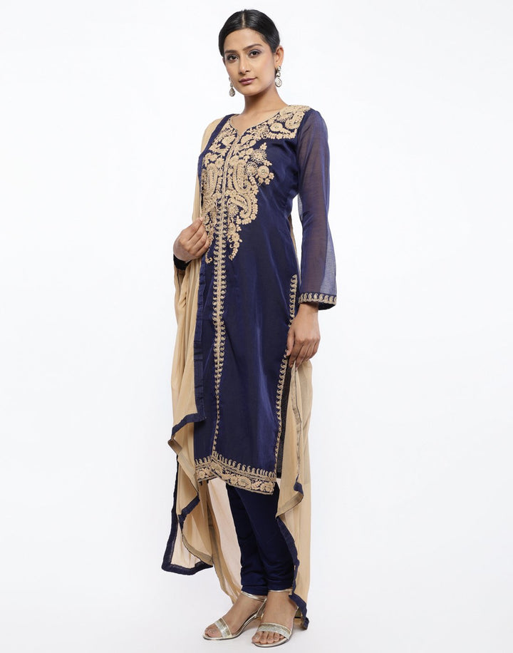 MBZ Meena Bazaar-Red Cotton Chanderi Stitched Salwaar Kameez