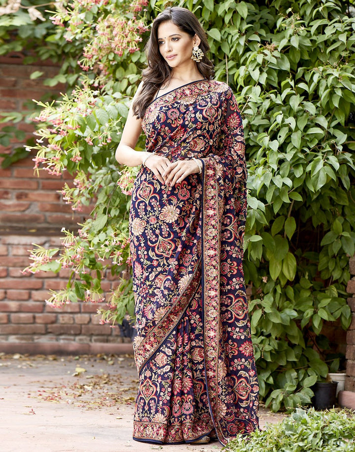 MBZ Meena Bazaar-Pure Embroidery Saree