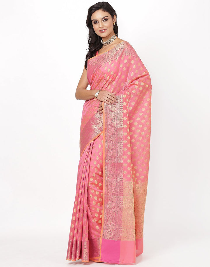 MBZ Meena Bazaar-Pink Cotton Woven Saree