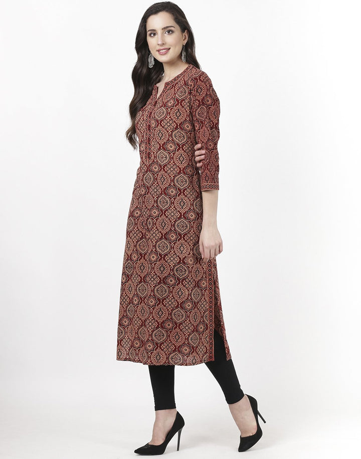 MBZ Meena Bazaar-Maroon Cotton Kurti