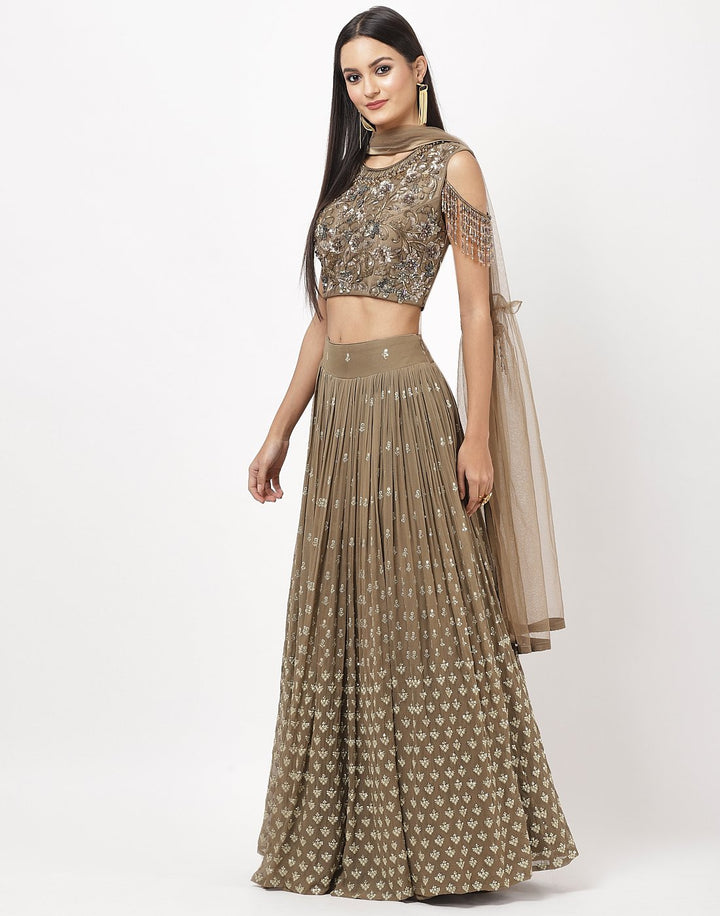 MBZ Meena Bazaar-Elegant Mouse Georgette Stitched hand work Lehenga