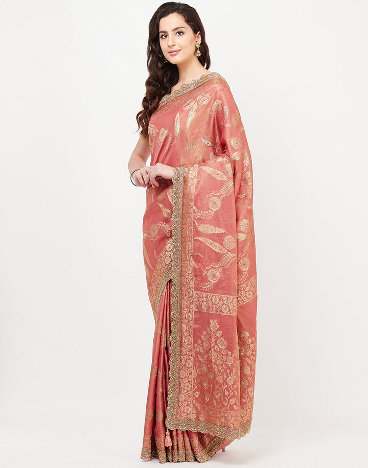 MBZ Meena Bazaar-Beige Banarasi Tissue Saree