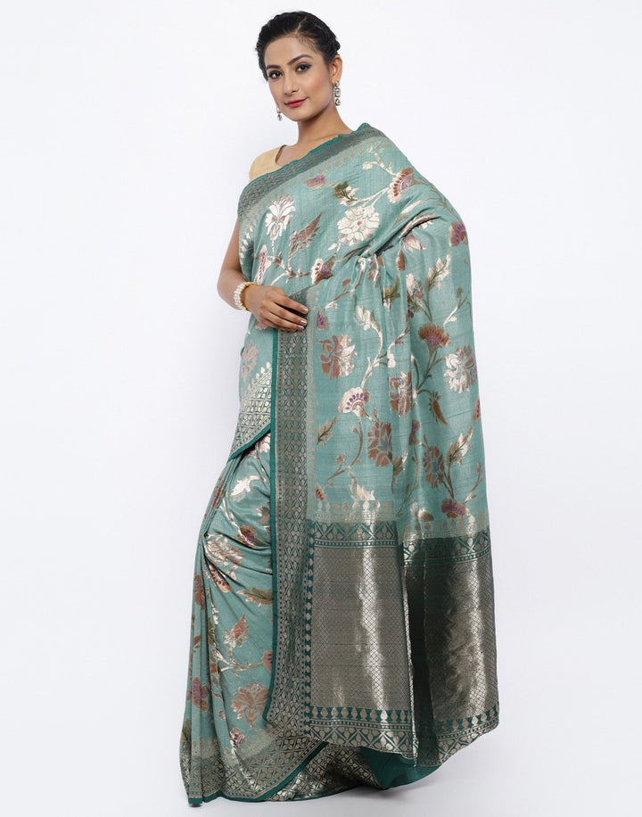 MBZ Meena Bazaar-Grey Banarasi Woven Saree