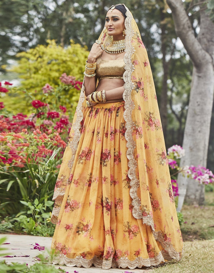 MBZ Meena Bazaar-Mustard Organza Kora Laacha