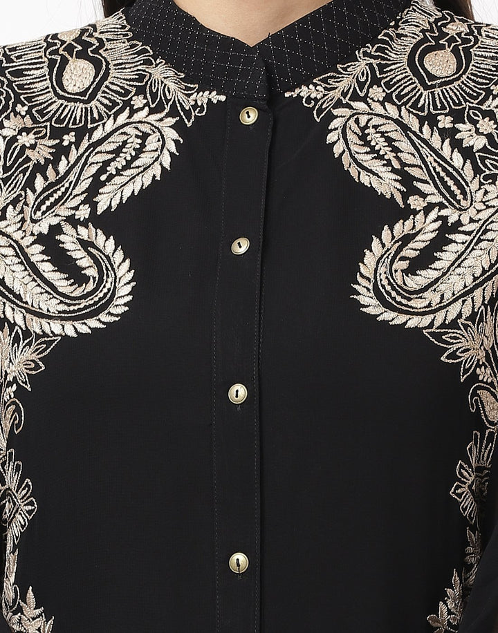 MBZ Meena Bazaar-Black Georgette Kurti with Palazzo