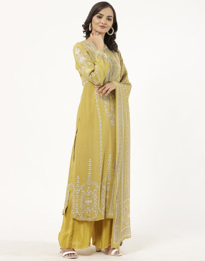 MBZ Meena Bazaar-Mustard Digital Printed Crepe Salwaar Kameez Stitched Suit