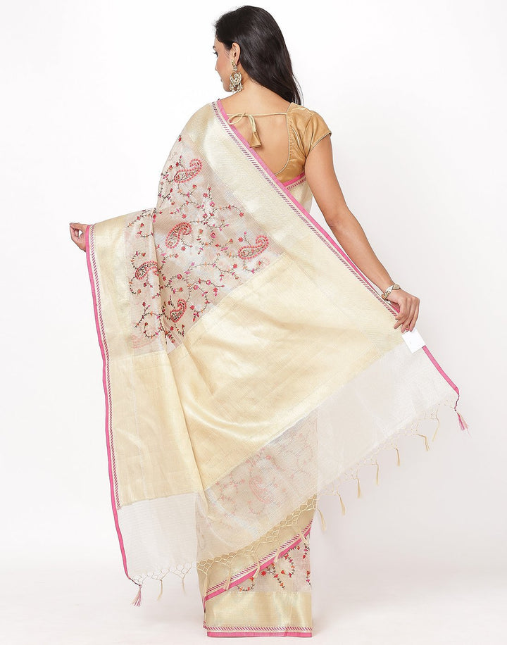 MBZ Meena Bazaar-Beige Navy Cotton Tissue Saree