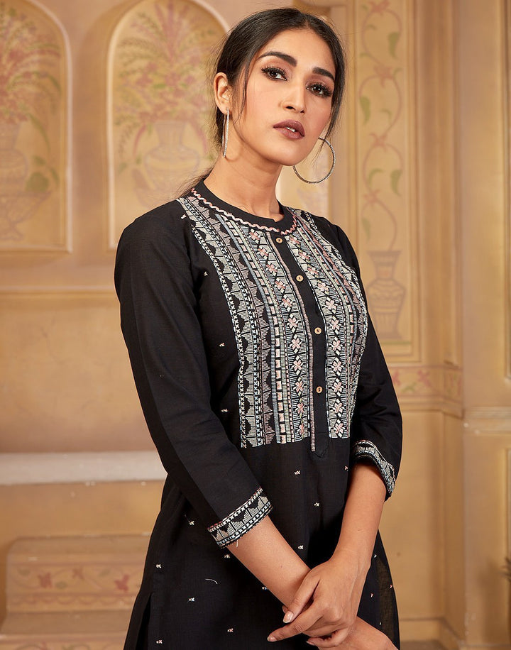 MBZ Meena Bazaar-Black Pure handloom weave kurta