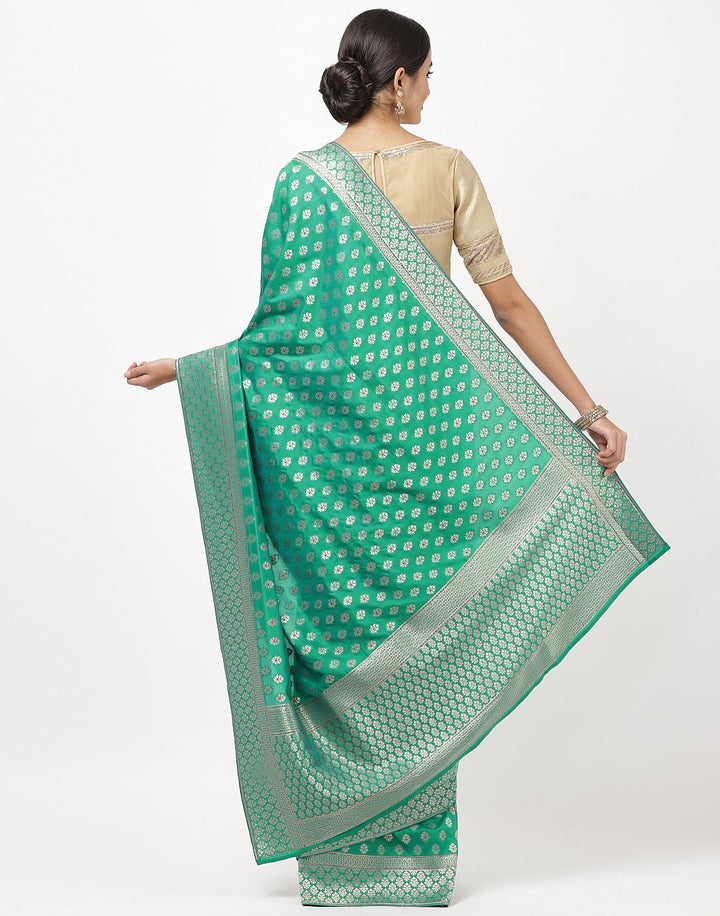 MBZ Meena Bazaar-Green Banarasi Woven Saree
