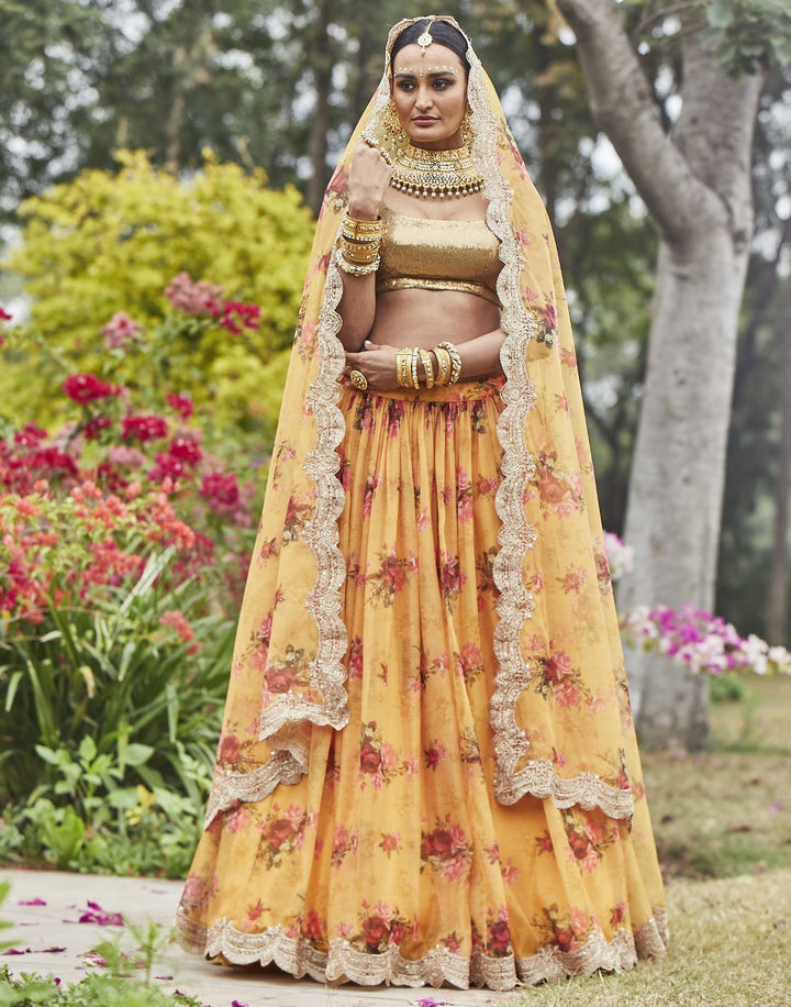 MBZ Meena Bazaar-Mustard Organza Kora Laacha