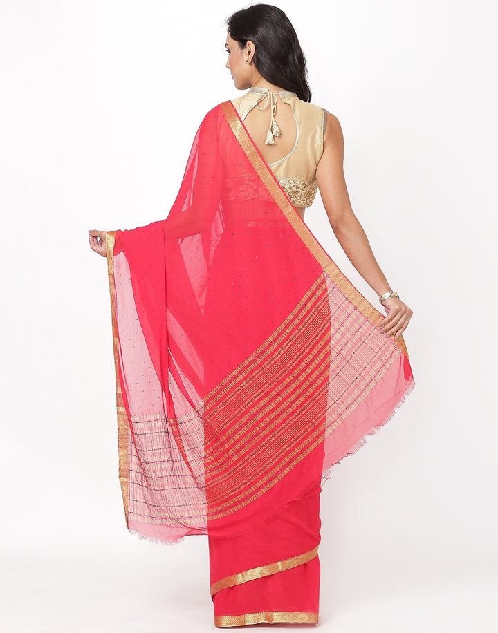 MBZ Meena Bazaar-Hot Pink Art Chiffon Saree