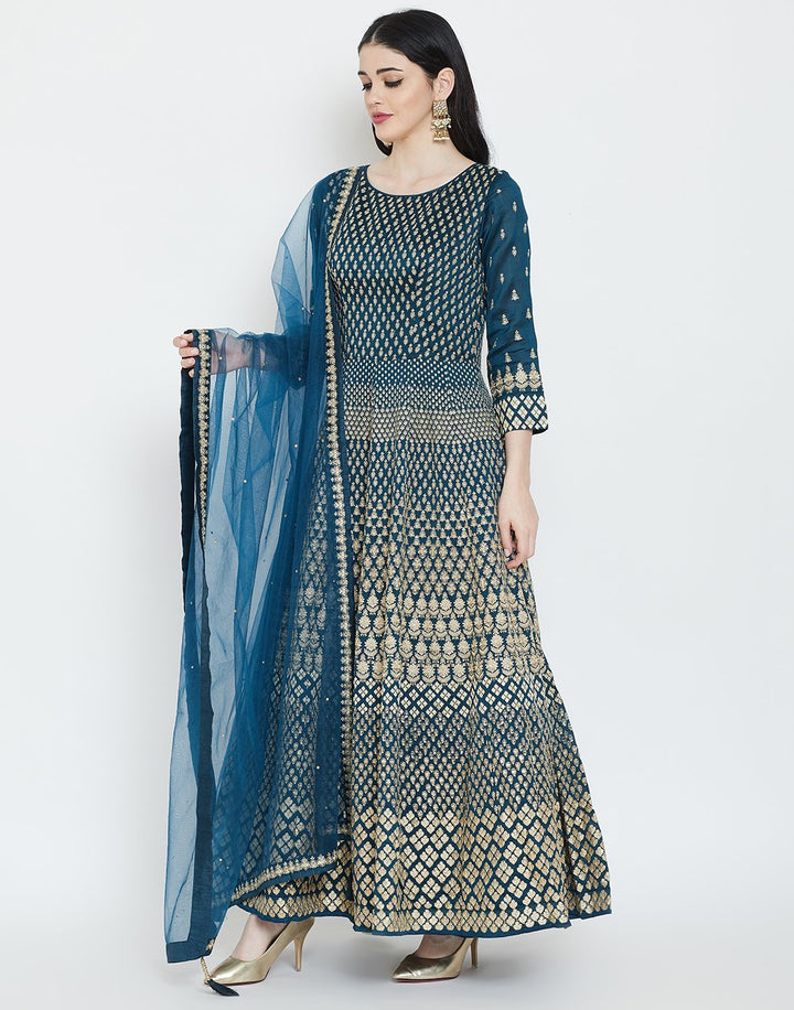 MBZ Meena Bazaar-Maroon Cotton Chanderi Salwar Kameez