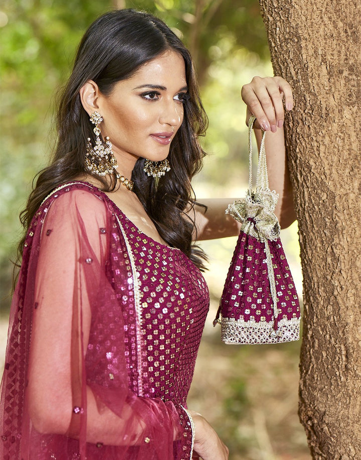 MBZ Meena Bazaar-Garnet Georgette Anarkali Salwar Kameez