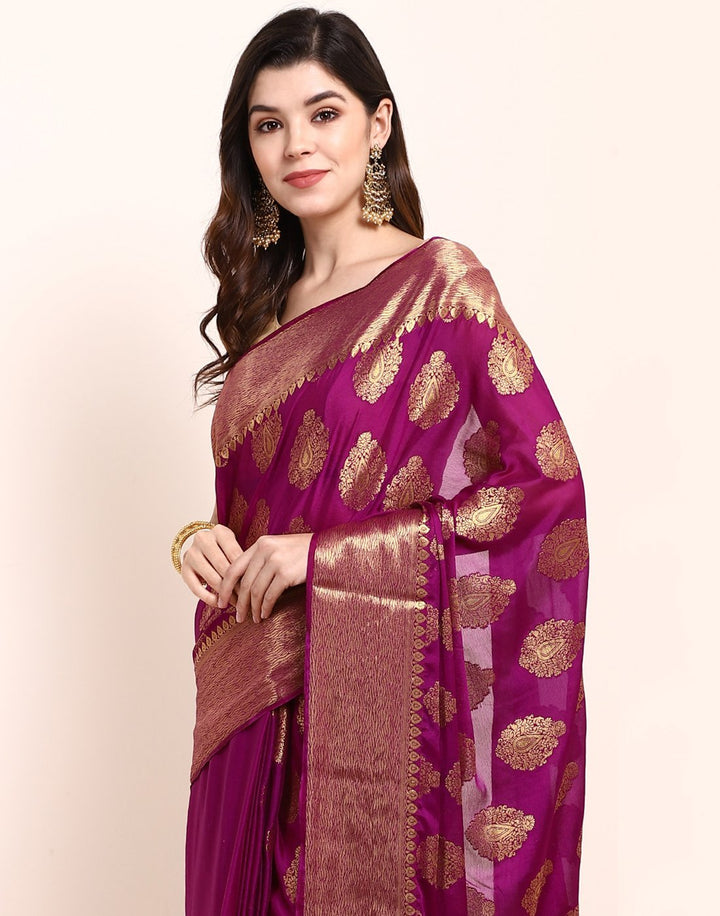 MBZ Meena Bazaar-Purple Art Crape Saree