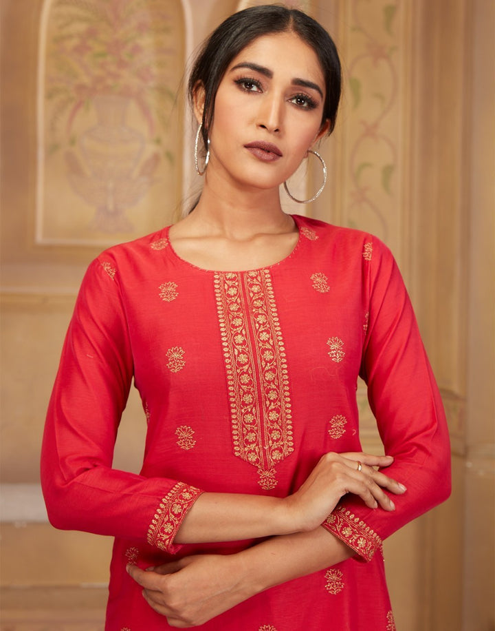 MBZ Meena Bazaar-Cotton Chanderi Kurti with Plazzo