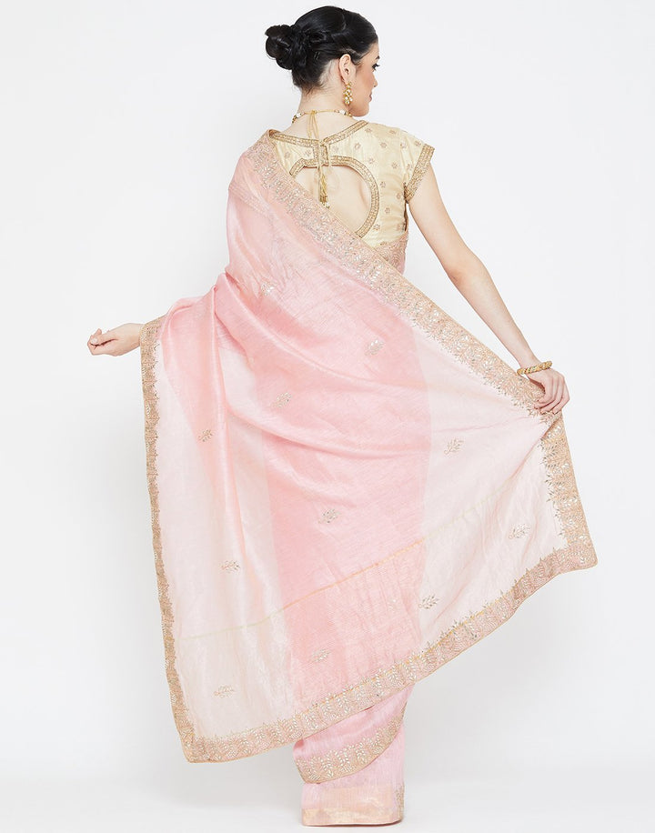 MBZ Meena Bazaar-Pink Cotton Linen Saree