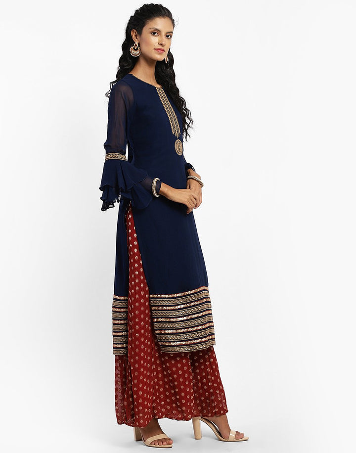 MBZ Meena Bazaar-Beautiful Navy Blue Georgette Salwaar Kameez Stitched Suit