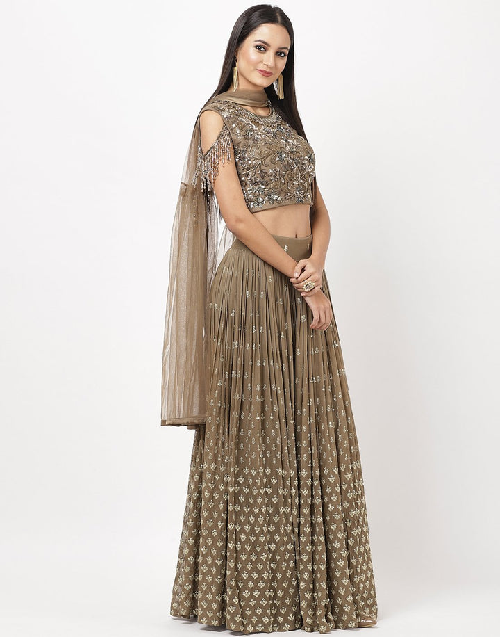 MBZ Meena Bazaar-Elegant Mouse Georgette Stitched hand work Lehenga