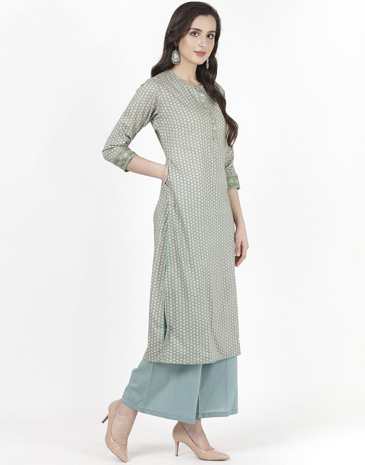 MBZ Meena Bazaar-Grey Green Cotton Kurti with Palazzo